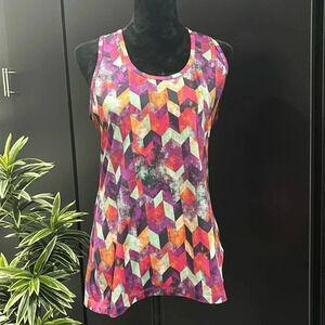 Lukka Athletic Racerback, geometric multicolor print,scoop neck,tank top
